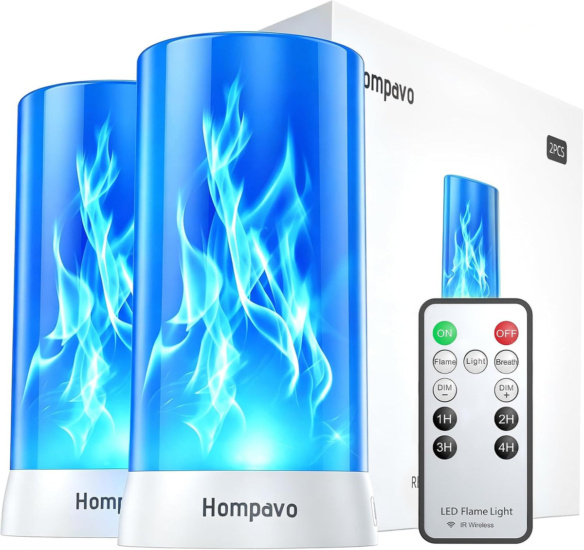 Hompavo 【Upgraded】 Flame Lights with Remote, Timer, 4-Mode Rechargeable