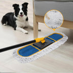 24”Dust Mop for Floor Cleaning, Heavy Duty Sweeper Broom Catches Dust, Pet Hair, and Debris, Washable 2 Cotton Mop Pads, Floor Duster for Hardwood, Tile, Laminate, and LVP Flooring