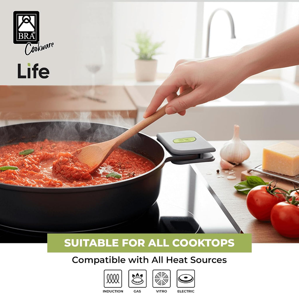 BRA COOKWARE Life Ceramic Nonstick Sauté Pan w/Lid | 12.6 In 4.8Qt Aluminum