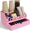 Coffee Bar Organizer Countertop, Wood Coffee Station with Drawer, Pink