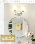 2-Light Brushed Nickel Bathroom Vanity Light, Milk White Glass