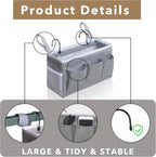 Kanrichu Bedside Caddy Hanging Storage Bag, Organizer Baskets with Pockets for Bunk Bed Accessories, Loft & Dorm Rooms Chair Bed Rails (Gray)