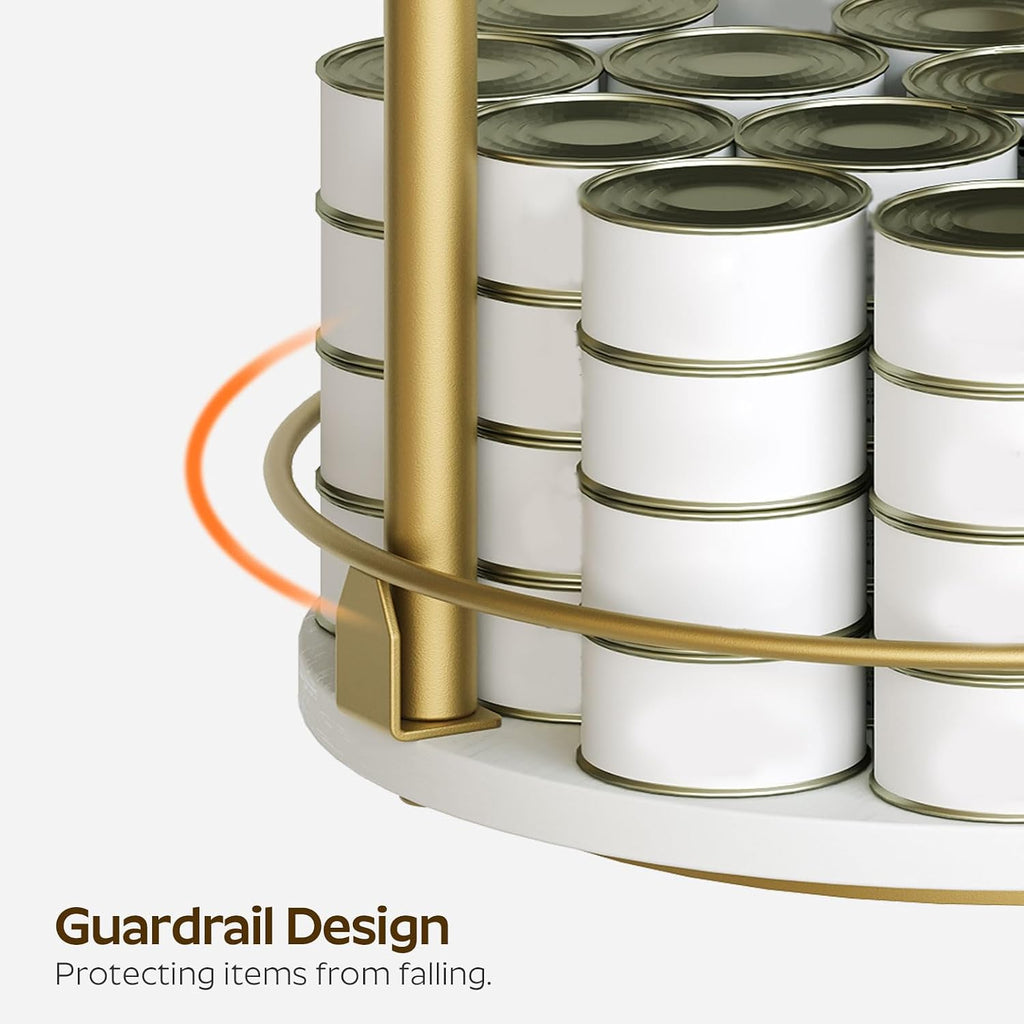 3-Tier Lazy Susan, Rotating Spice Rack, Spinning Organizer, Industrial Turntable Spice Rack for Cabinet, Kitchen Countertop, Pantry, White and Gold SR23DW