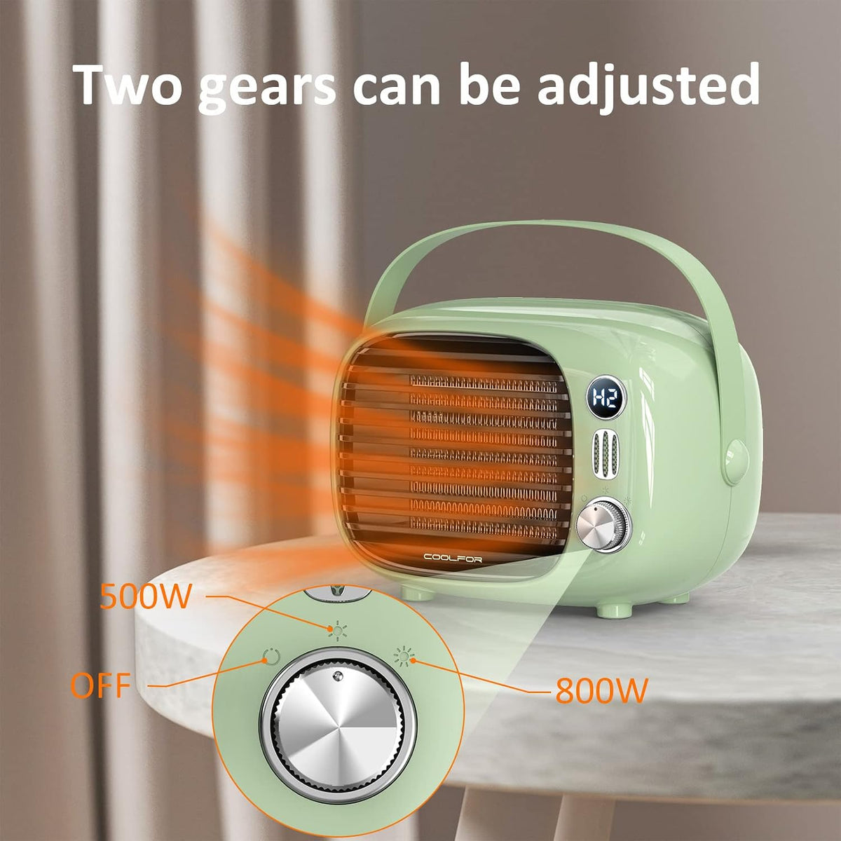 Space Heater, 800W/500W Ceramic Heater with Tip-Over Protection