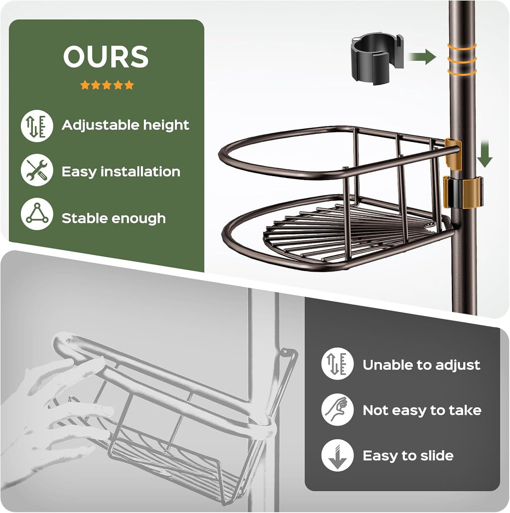 HAMITOR Corner Bathroom Organizer, 4-Tier Tension Pole Shower Caddy, Bronze