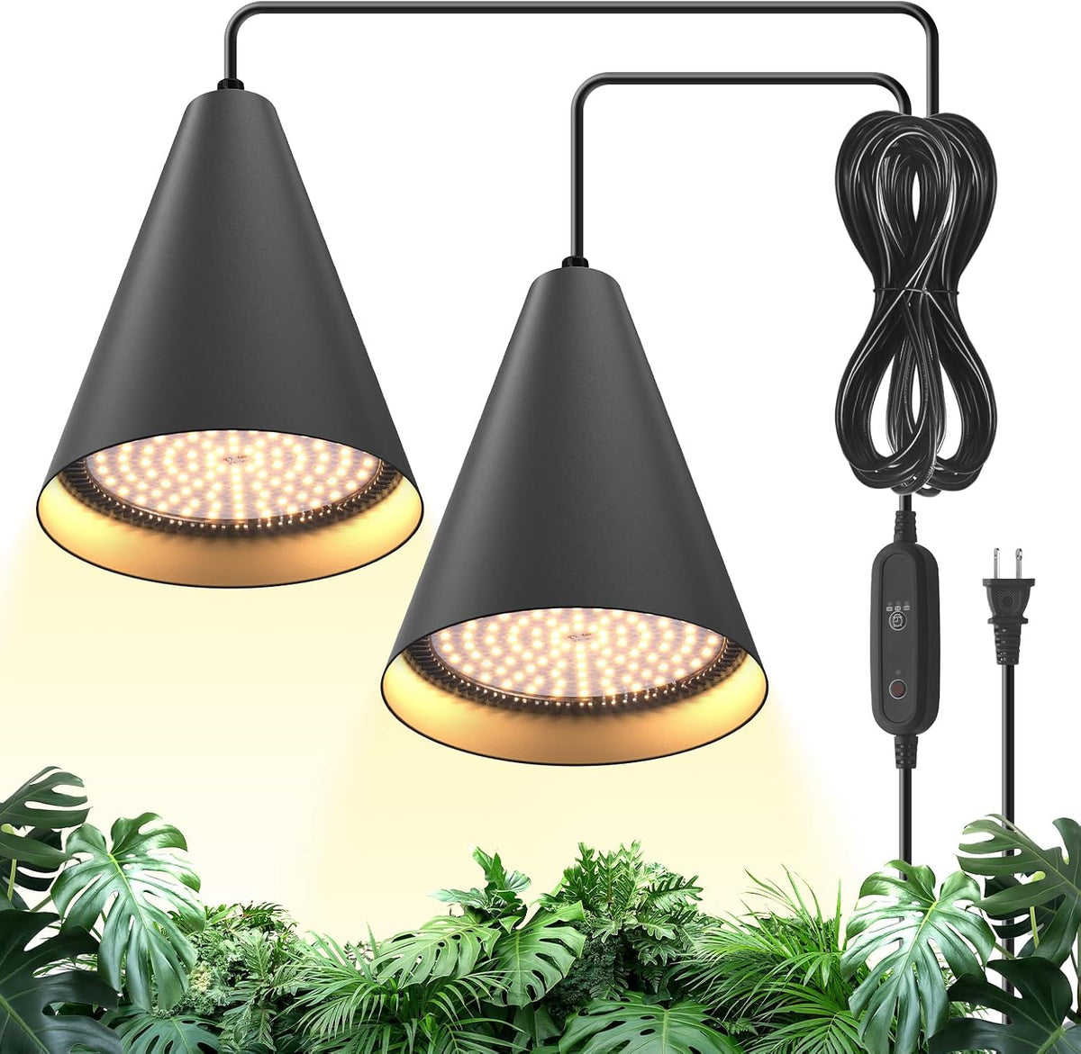 Hanging Grow Light for Indoor Plants, Two Head One-Cord 50W