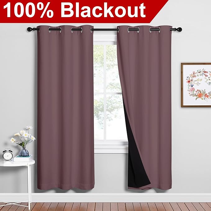 NICETOWN Full Shade Curtain Panels, Dry Rose, Pair of Thermal Insulated & - Image 2