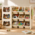 Toy Storage Organizer and Bookshelf with Drawers, Large 3-Tier, Beige