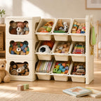 Toy Storage Organizer and Bookshelf with Drawers, Large 3-Tier, Beige