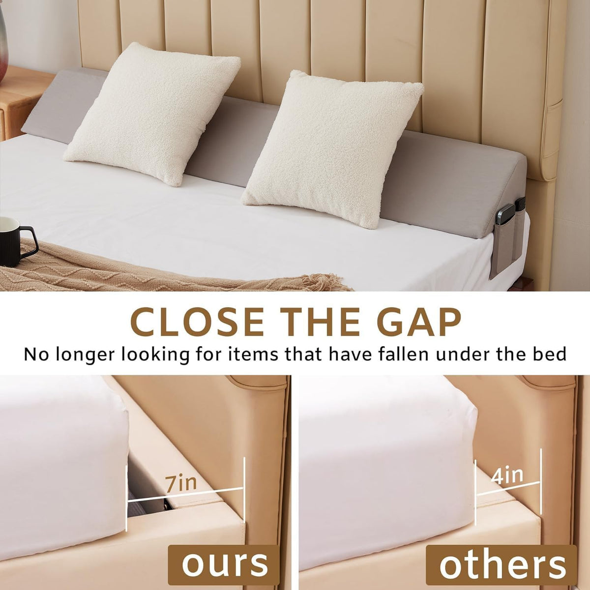 King Bed Wedge Pillow for Headboard, Fill The Gap (0-7")
