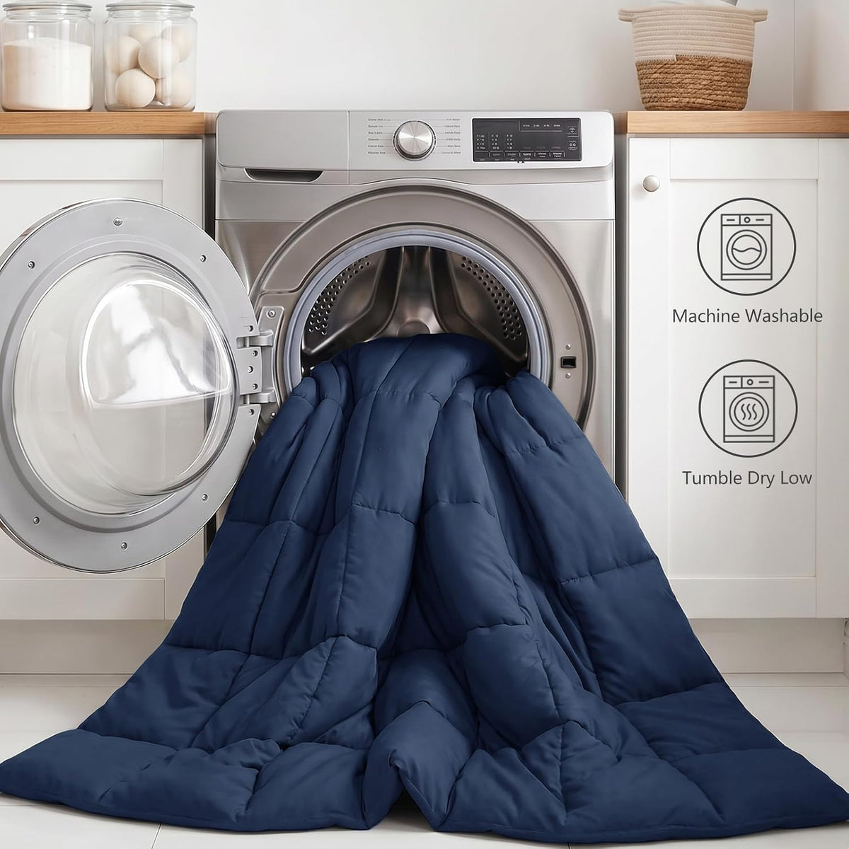 CozyLux Full Size Comforter Sets, 7-Piece Bed in a Bag, Navy Blue