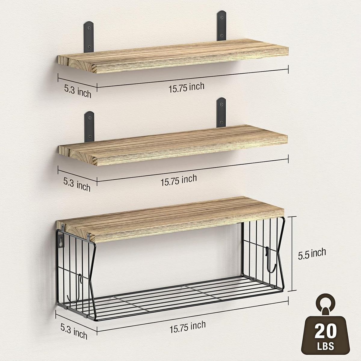 Floating Bathroom Shelves Wall Mounted - Wooden Shelf Set of 3 for Over Toilet Storage & Farmhouse Bathroom Decor - Perfect Shelving Organizer for Apartments RVs Powder Room Restroom - Wood