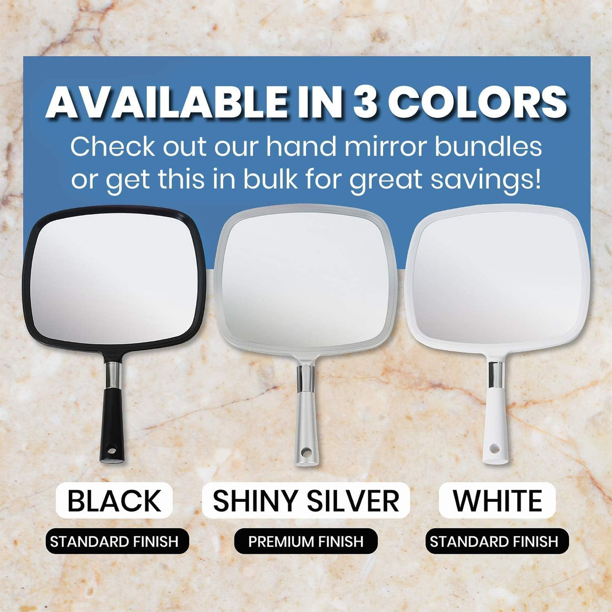 MIRRORVANA Large Hand Mirror with Comfy Handle, 9" x 13" (White)