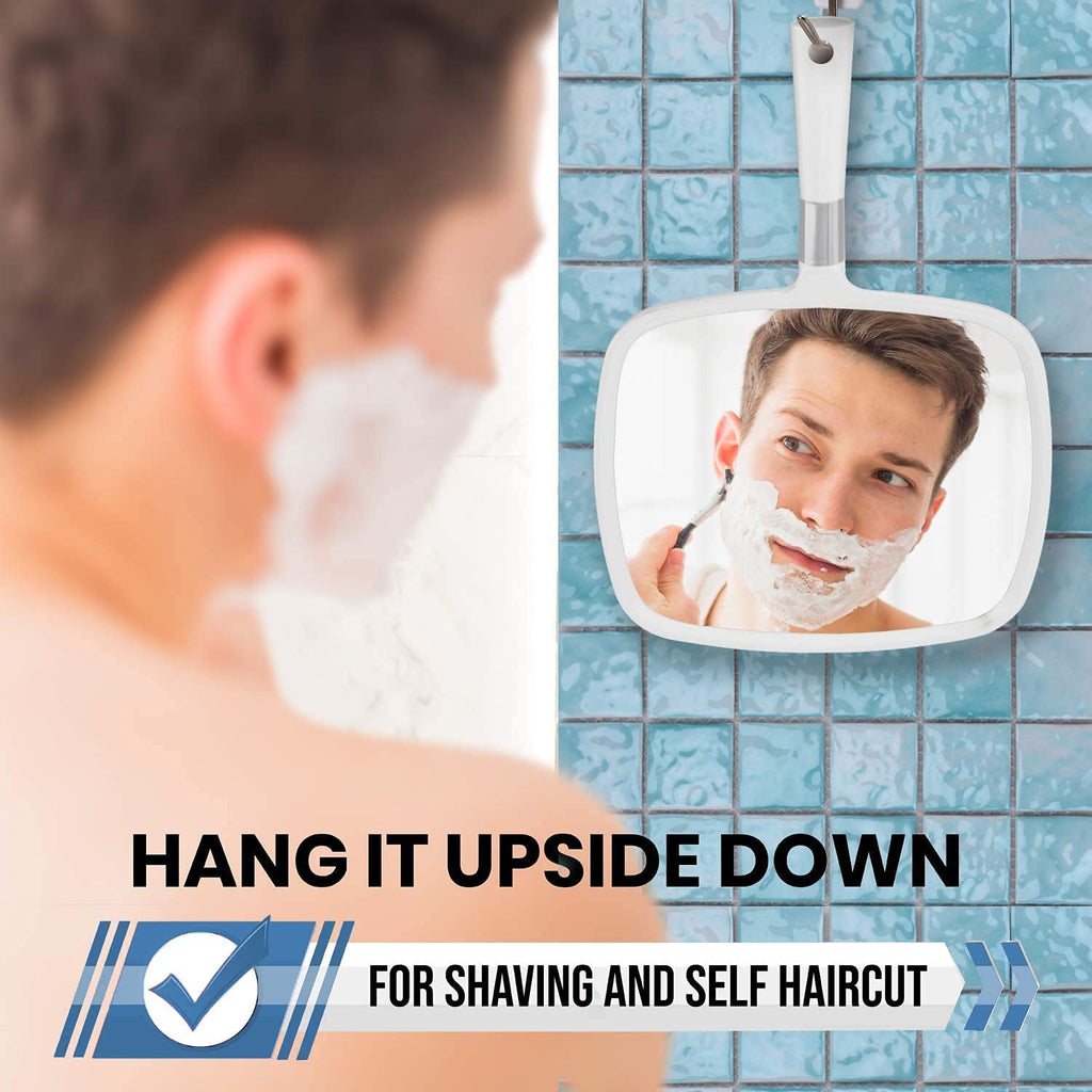 MIRRORVANA Large Hand Mirror with Comfy Handle, 9" x 13" (White)