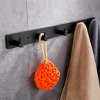 Black Wall Hooks, Matte Black Bathroom Hook Rail, Self Adhesive 5 Hooks Key Hook Rack Hanger Towel Robe Stick Hooks for Toilet Entryway Hallway Kitchen Wall Mounted