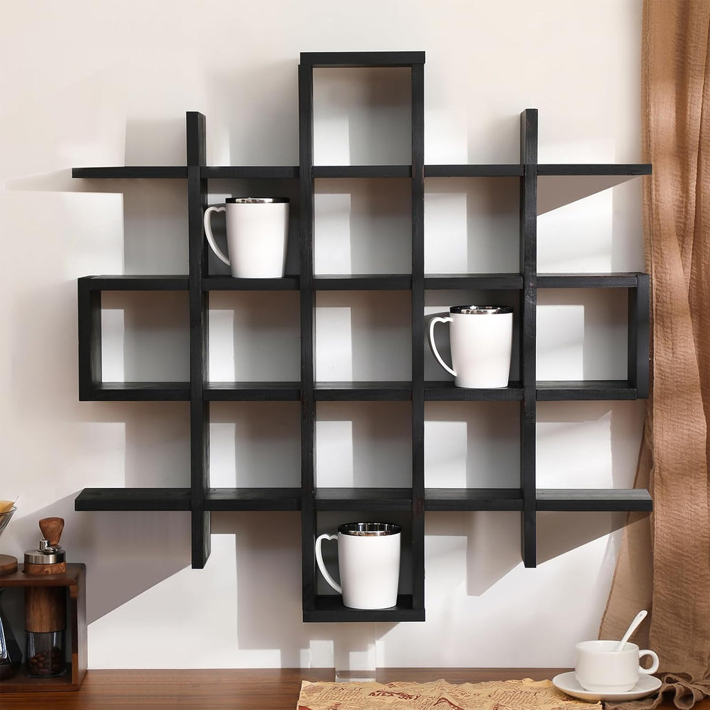 Suzile Mug Display Shelf Wall Mounted,Grid Size 5.1x5.1x3in,Black
