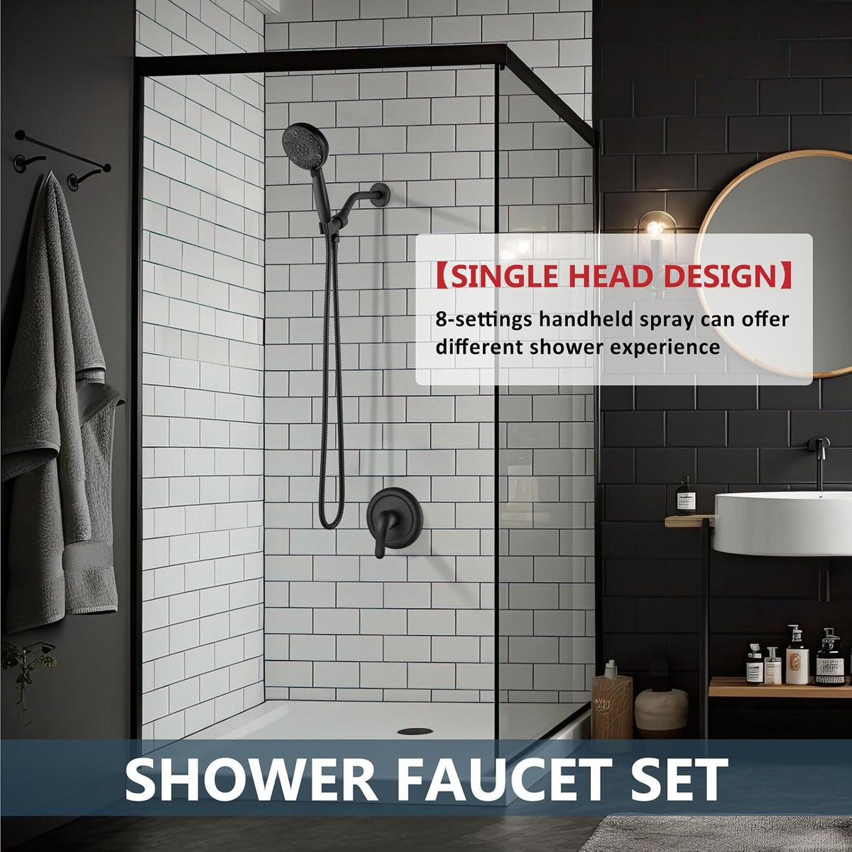 Aolemi Shower Faucet Set 8 Modes Head and Handle System Matte Black