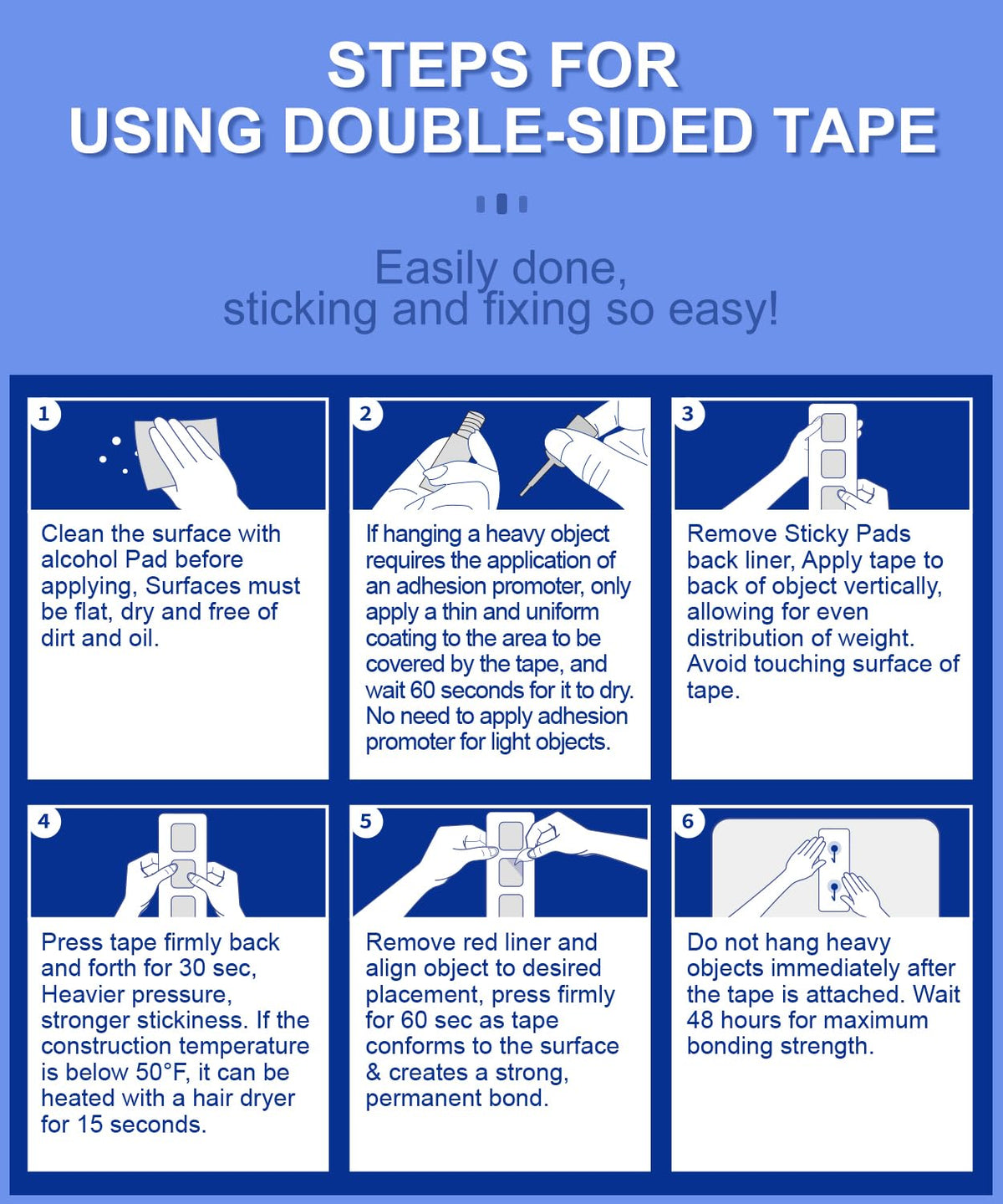 PHIXBEAR Double Sided Tape Heat Resistant Heavy Duty, 24 Pcs Adhesive Pads