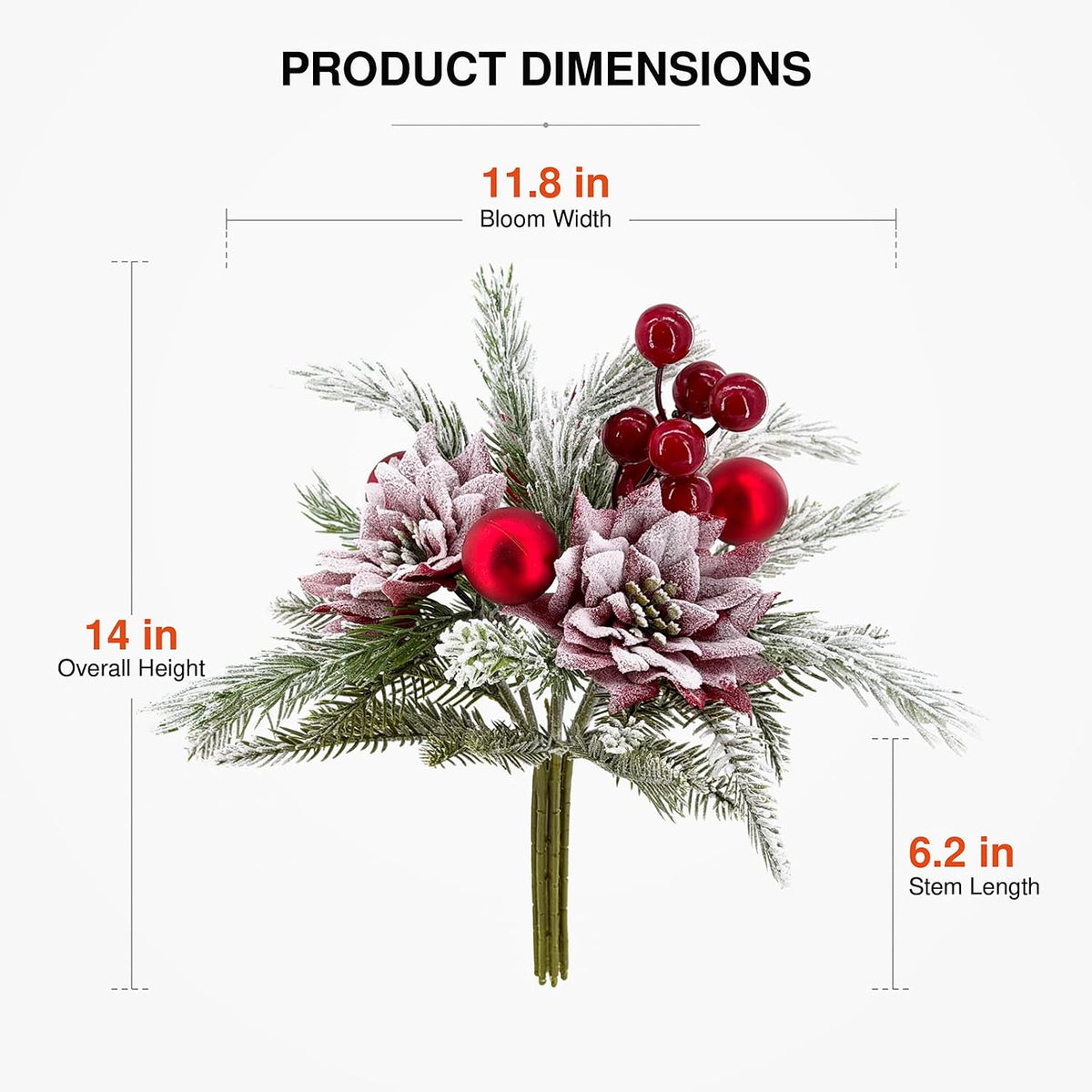 2 Pack Christmas Bouquet Red Winter Artificial Flowers Xmas Decor