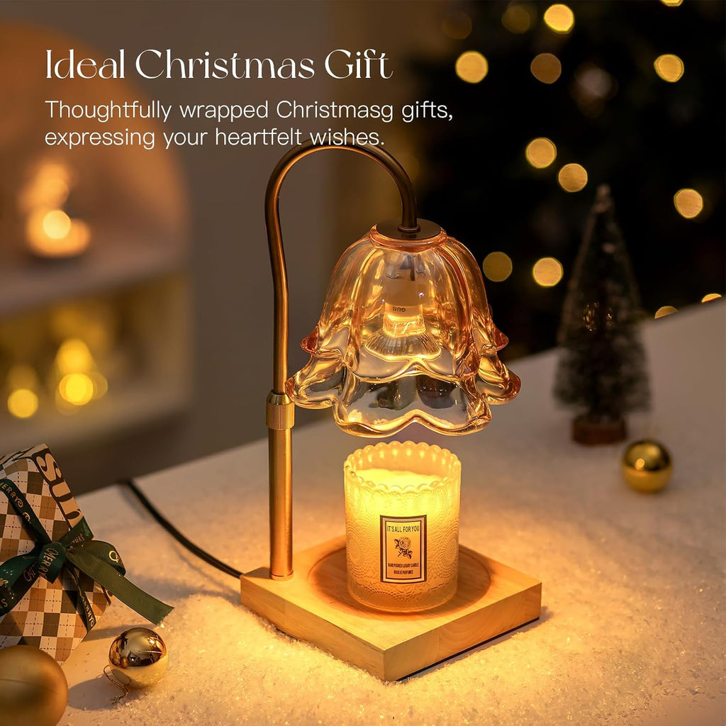 Candeldo Candle Warmer Lamp Gift Set, Christmas Box, Gold Floral Glass