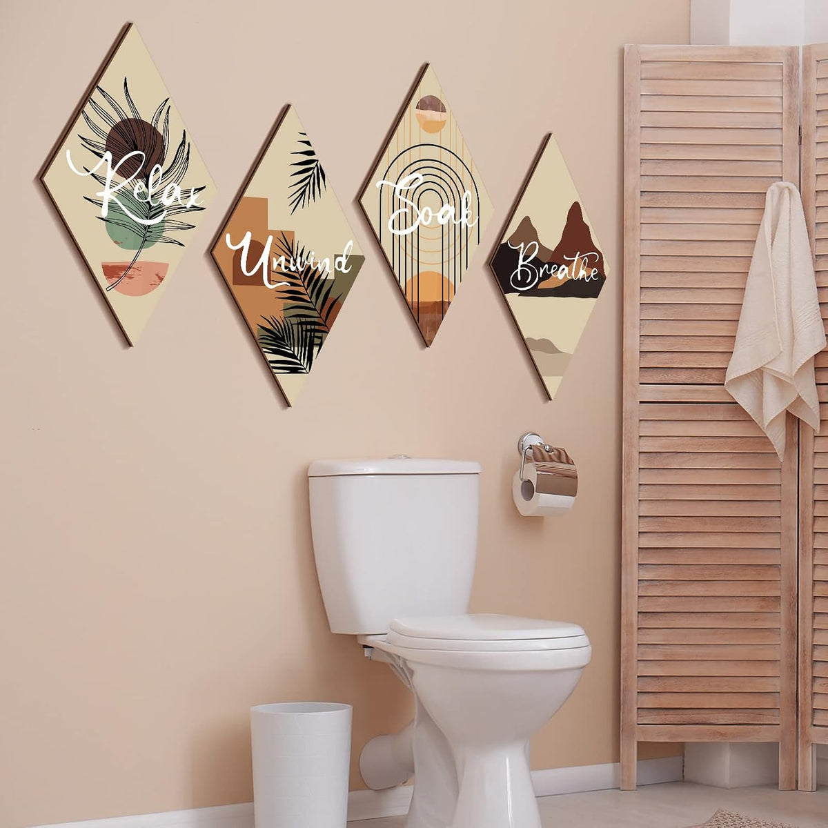 FairySandy 4 Pcs Boho Bathroom Wall Decor 11.8 x 6.7 In Boho Bathroom Decor