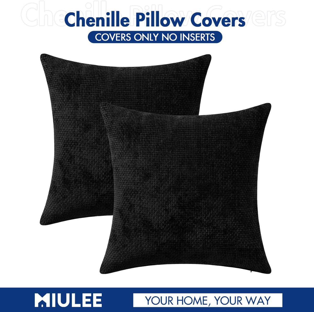 MIULEE Decorative Couch Throw Pillow Covers 18x18 Inch Black 2 Pack