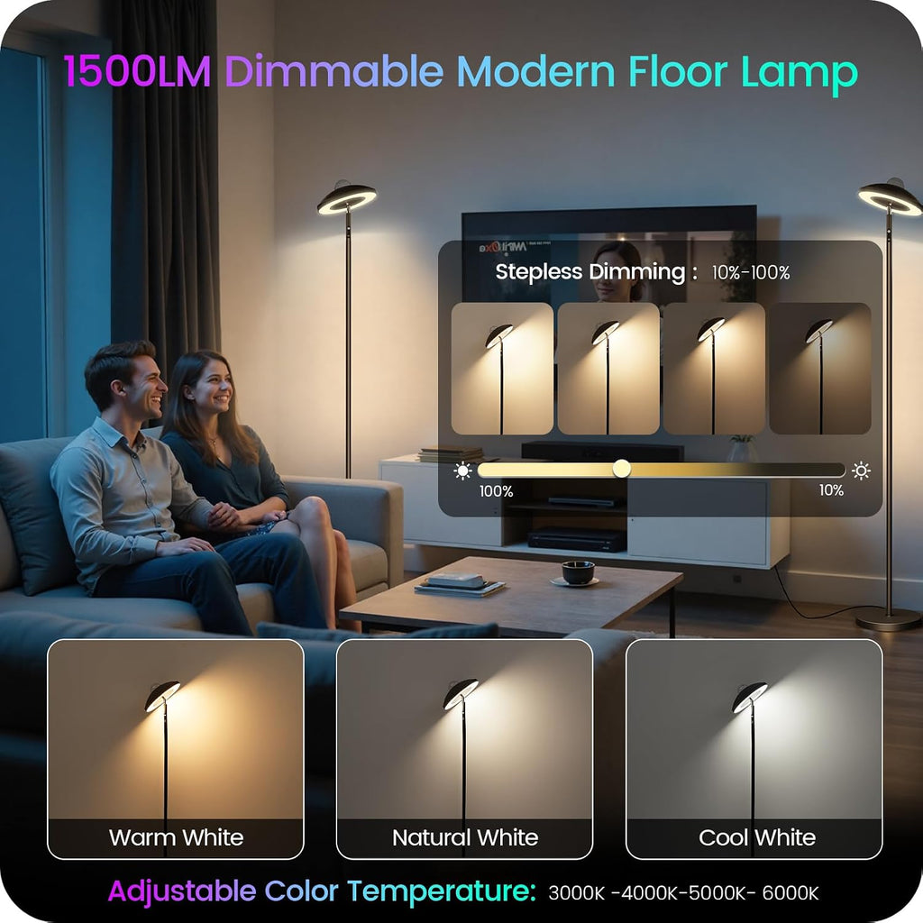 LED Floor Lamp with RGB Galaxy Projector, 18W Double Sided Corner Light Rotatable, Dimmable Standing Lamp with Remote, Black Modern Lamp for Living Room, Bedroom, Kids Room, Gaming B14LD05