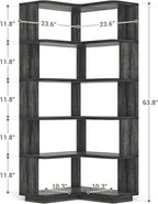 Armocity Corner Book Shelf, 6-Shelf L Shaped Corner Bookshelf with Baffle