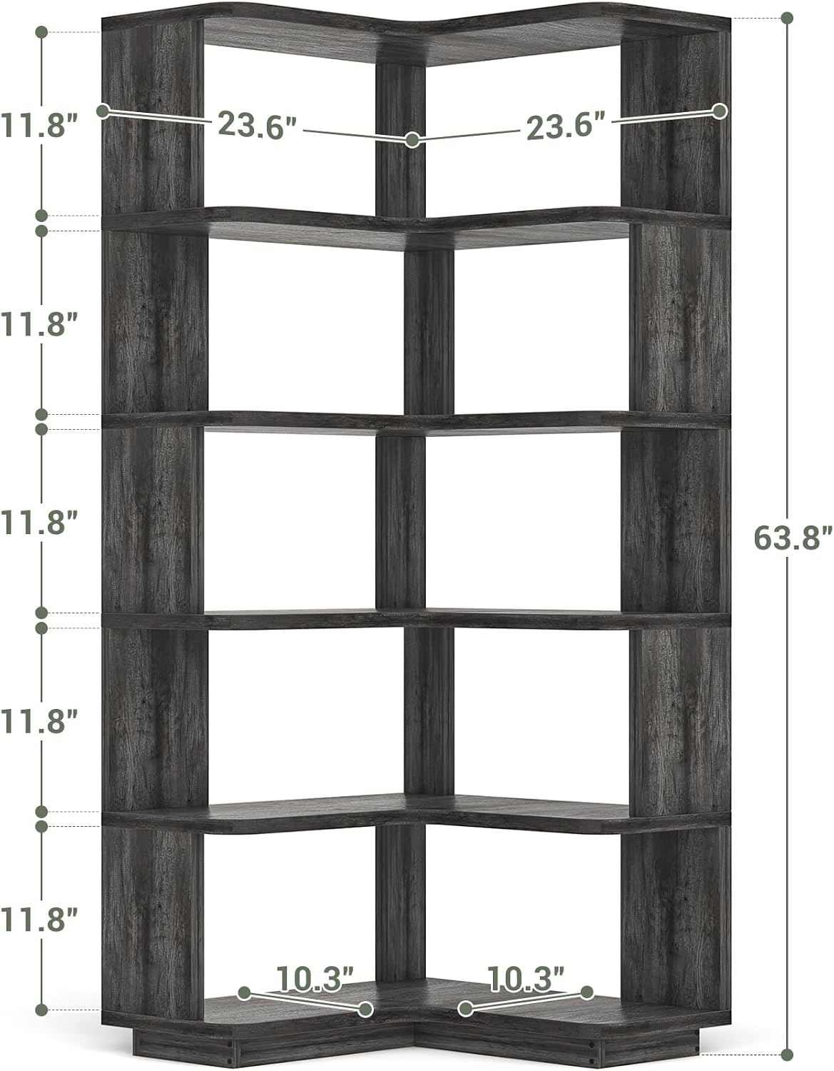 Armocity Corner Book Shelf, 6-Shelf L Shaped Corner Bookshelf with Baffle