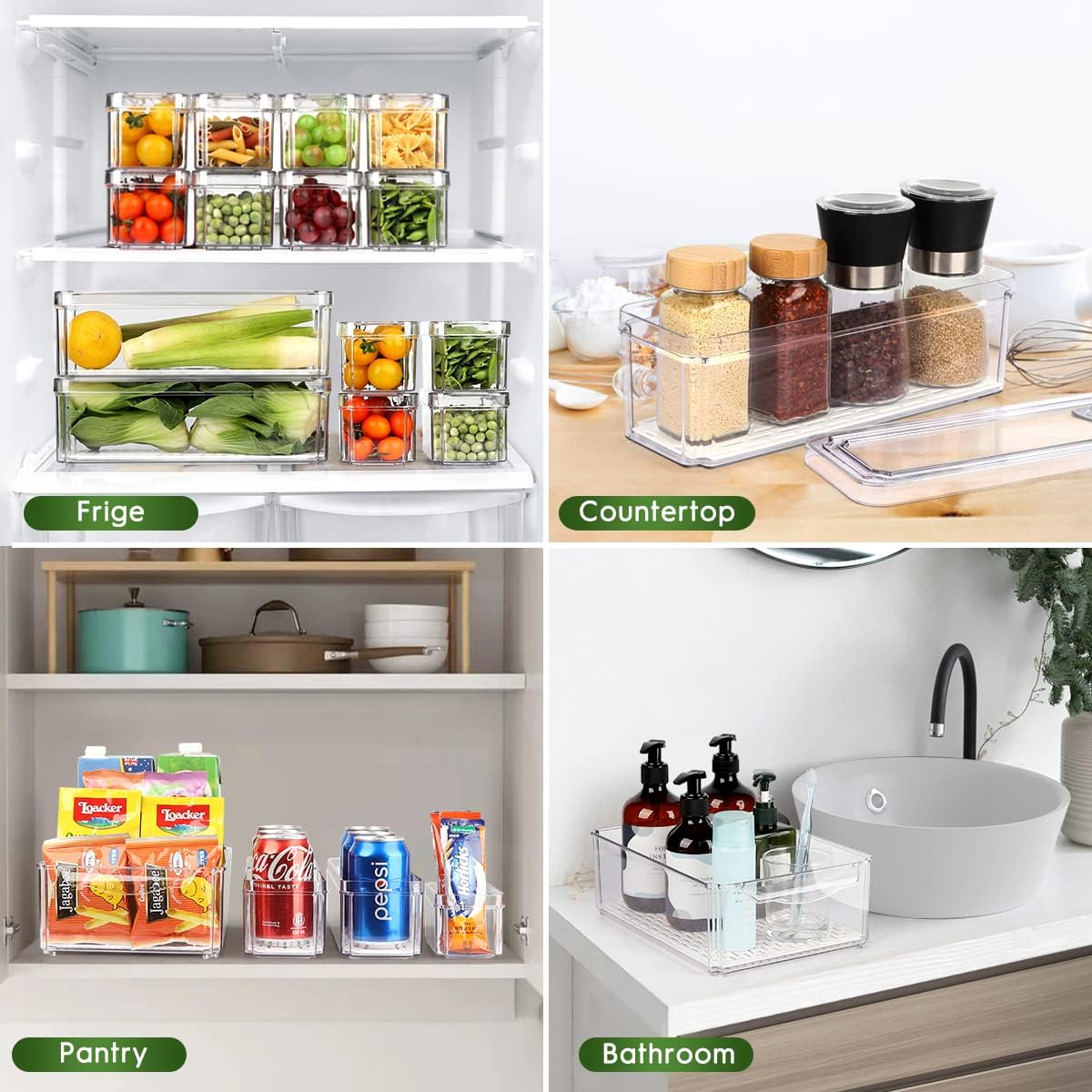 ZIJUND 14 Pack Fridge Organizer Bins with Lids, Stackable Clear Storage