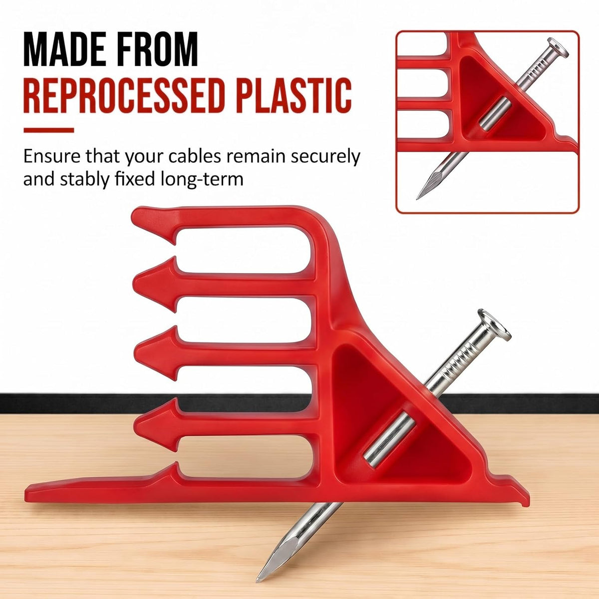 50 Pcs Cable Stacker Wire Staples, Plastic Clips with Nail, Red