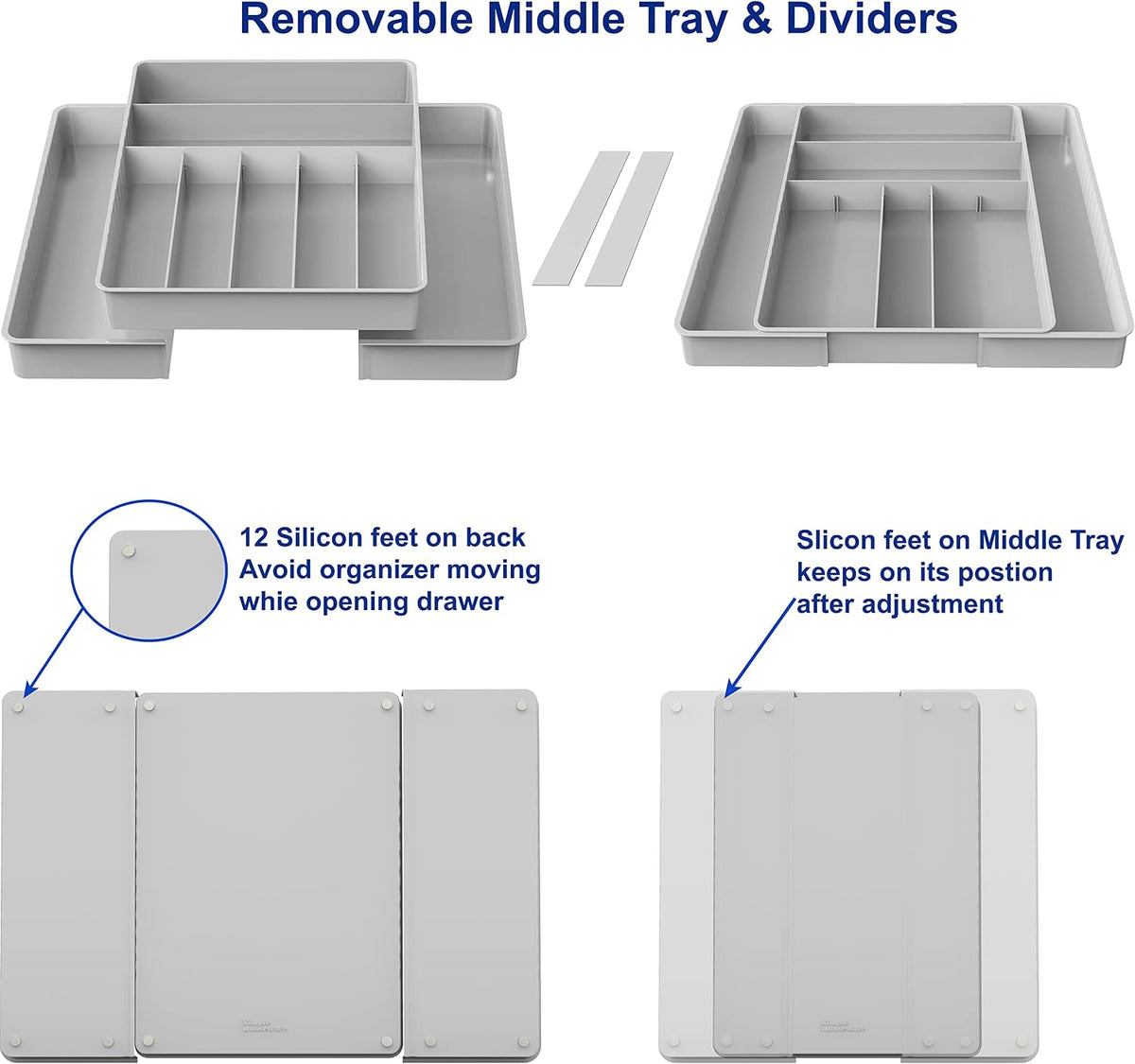 Simple Houseware Expandable Kitchen Drawer Flatware Organizer, Gray