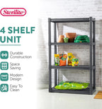 Sterilite 4 Shelf Unit, Heavy-Duty Plastic Utility Storage Rack, 3-Pack