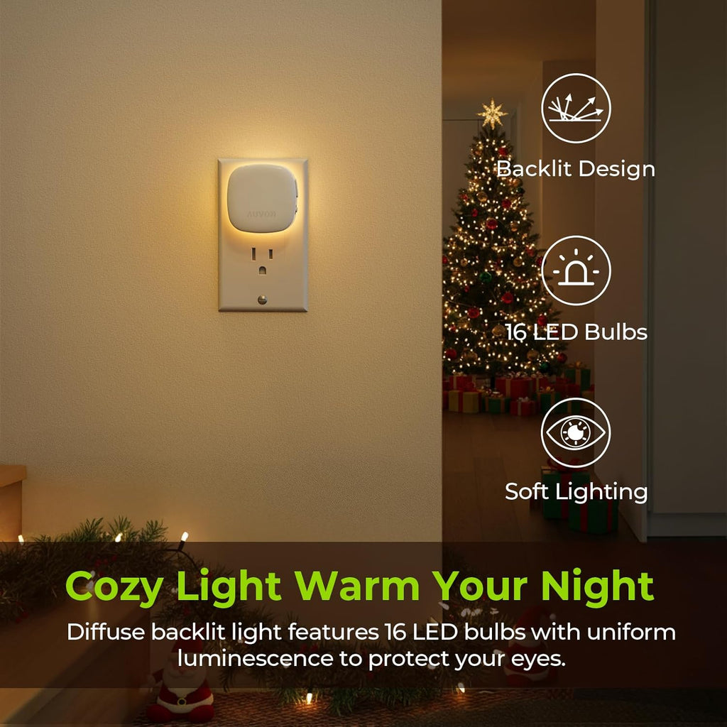 AUVON Plug-in LED Backlit Night Light, Motion & Dusk to Dawn Sensor, 2-Pack