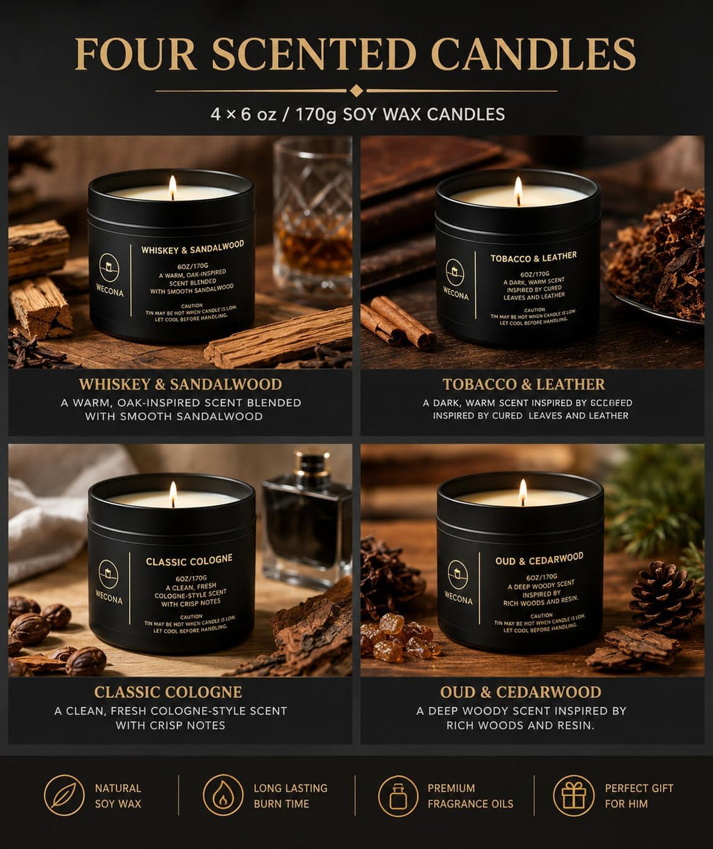 WECONA Candles for Men, 4 Pack Scented Candle Gift Set