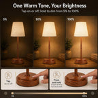 Rechargeable Cordless Table Lamp, Battery Operated Bedside Lamp, Wood Grain