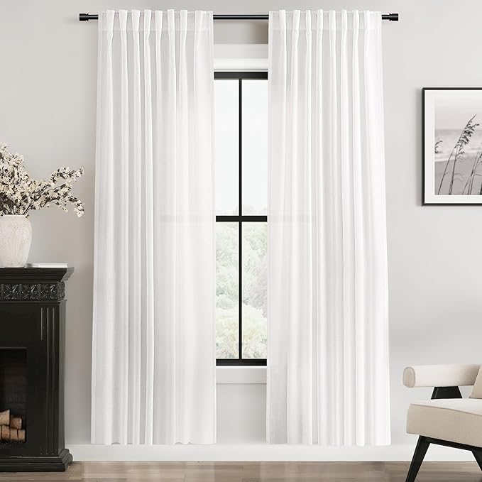 White Linen Curtains 72 inch Long 2 Panel Set by Jolilight
