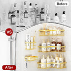 Corner Shower Caddy, 5 Pack Adhesive Stainless Steel Organizer, Gold