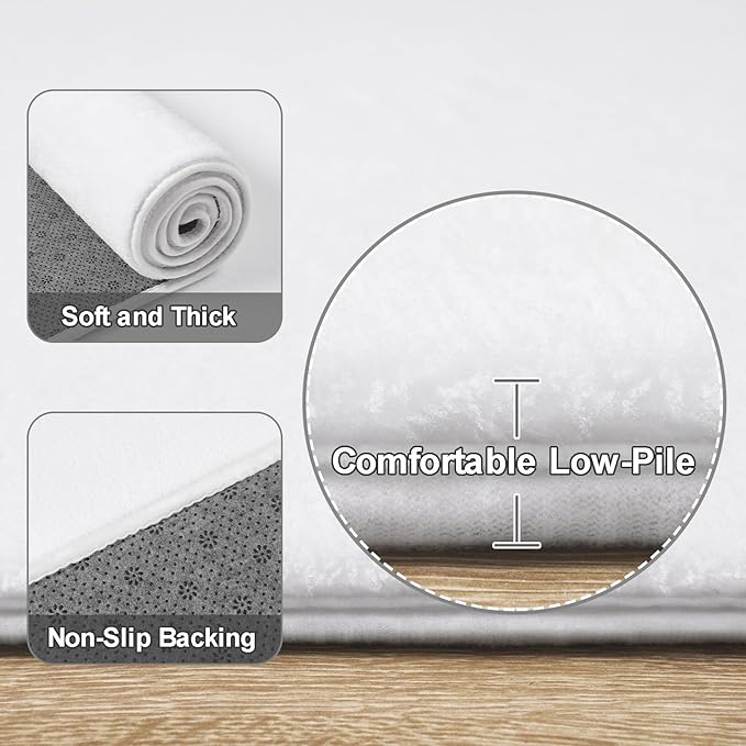 Amearea Modern Washable Runner Rugs, 2x4 Feet White Bedroom Runner Rug - Image 3