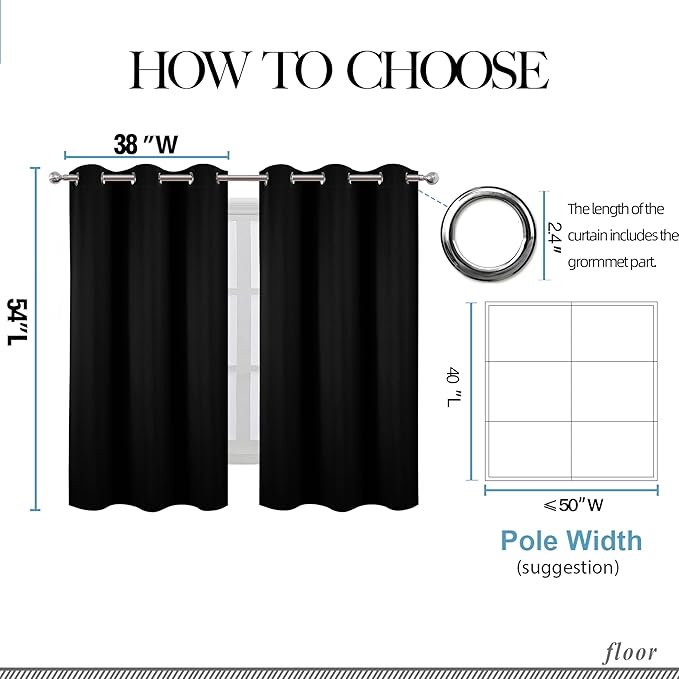 LEMOMO Black Blackout Curtains/38 x 54 Inch/Set of Two Panels Grommet Living - Image 6