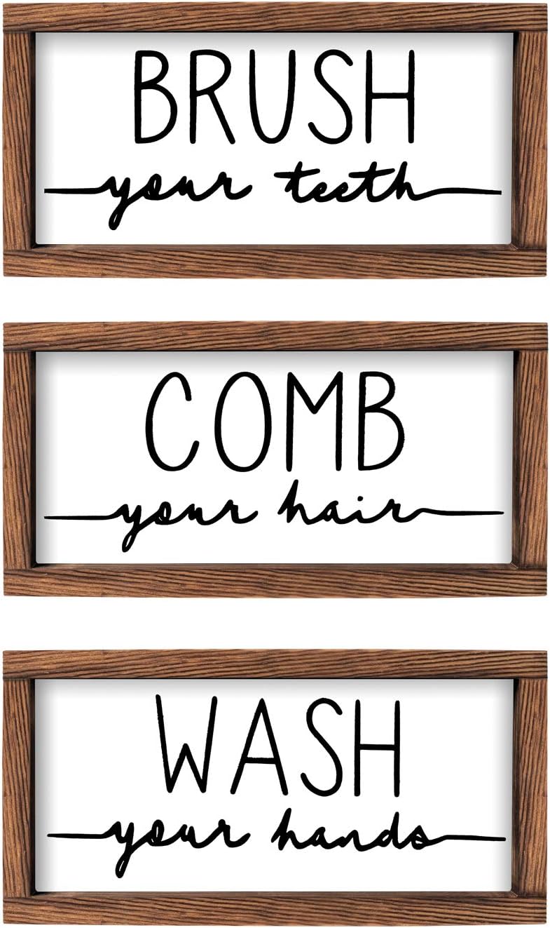 LIBWYS 3 Pcs Bathroom Sign Rustic Wood Farmhouse Bathroom Wall Decor