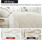 MUXHOMO Queen Comforter Set 7 Pieces, Reversible Bed in a Bag, Beige/White