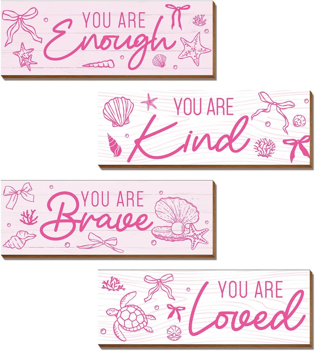 4 Pcs Blue Coquete Bow Room Decor, Teen Girls Trendy Preppy Wall Art Aesthetic for Bedroom Bathroom Decor, Inspirational Positive Affirmations