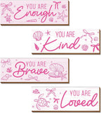 4 Pcs Blue Coquete Bow Room Decor, Teen Girls Trendy Preppy Wall Art Aesthetic for Bedroom Bathroom Decor, Inspirational Positive Affirmations