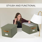 Decorative File Organizer Box Set of 2 - Collapsible Linen Filing Cabinets