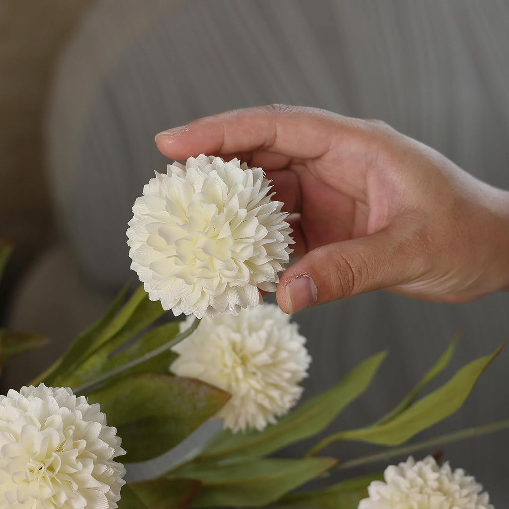 VIERENA 6 Pcs 27" Artificial Pompon Mum Silk Flower Stems for Vase (Cream)