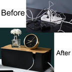 Changsuo Cable Management Box with Bamboo Lid Small Cable Organizer Box for Extension Cord Power Stripe Surge Protector Wire Management Concealer Organizer Cover Hider (Black)