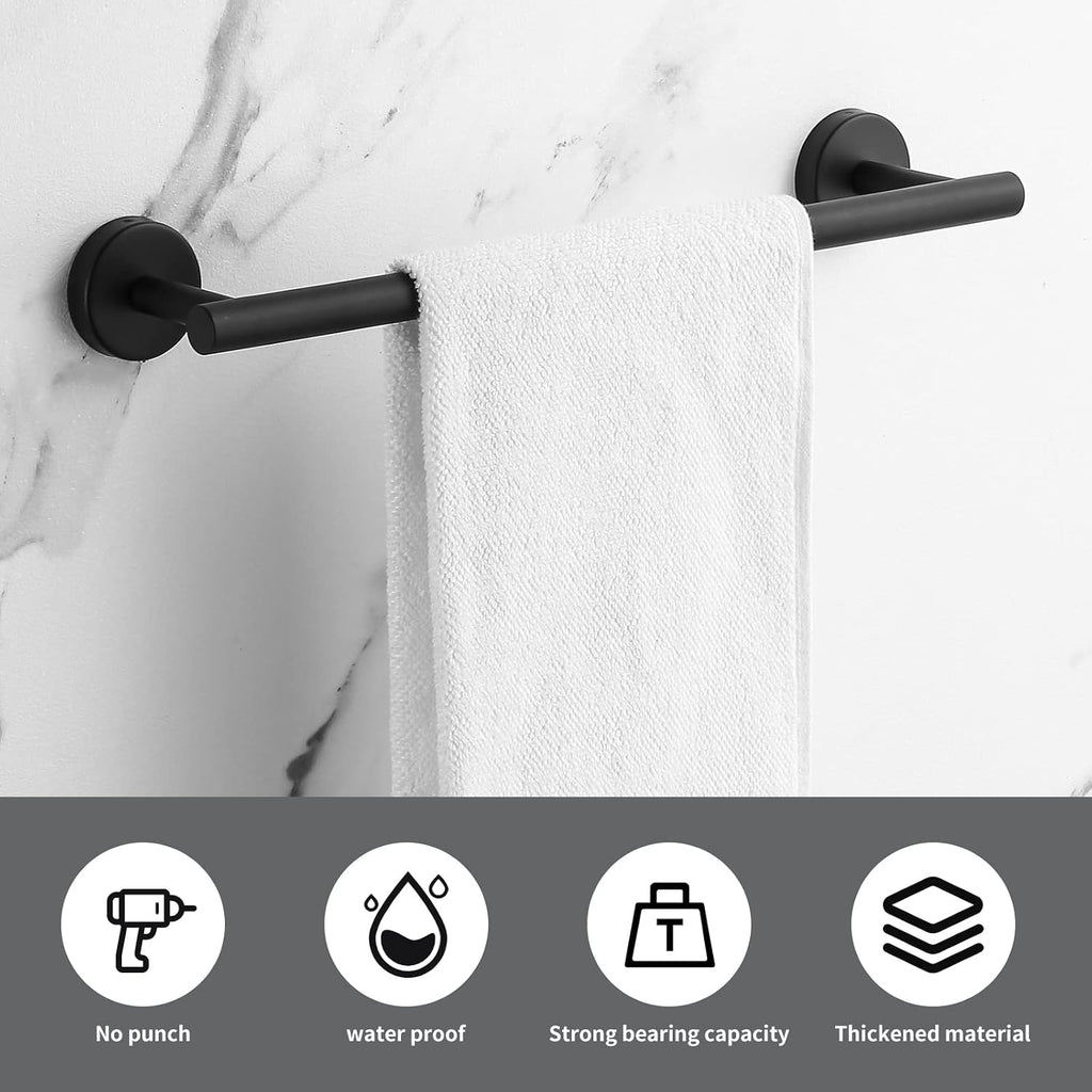 Towel Bar Set Mattel Black, Bathroom Accessories Set 5pcs Including 16'' Tower Bar, Towel Ring and 2 PCS Towel Hooks