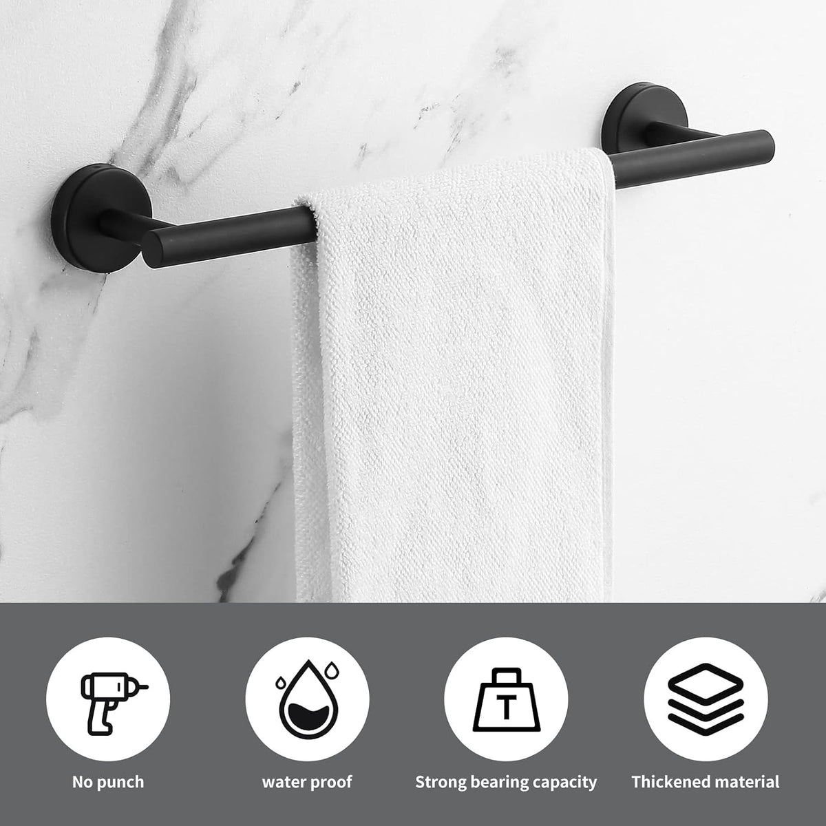 Towel Bar Set Mattel Black, Bathroom Accessories Set 5pcs Including 16'' Tower Bar, Towel Ring and 2 PCS Towel Hooks