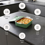Square Stoneware Casserole Dish with Lid, 2.5 Qt, Glossy White